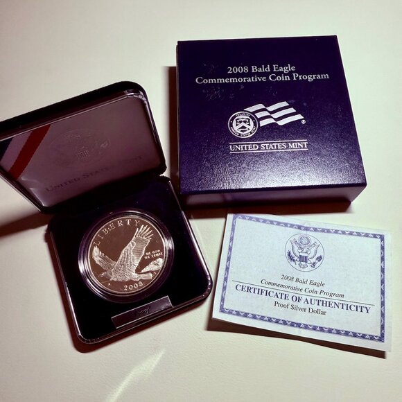 2008 Bald Eagle Commemorative Silver Dollar Proof w/COA Box - Picture 2 of 10
